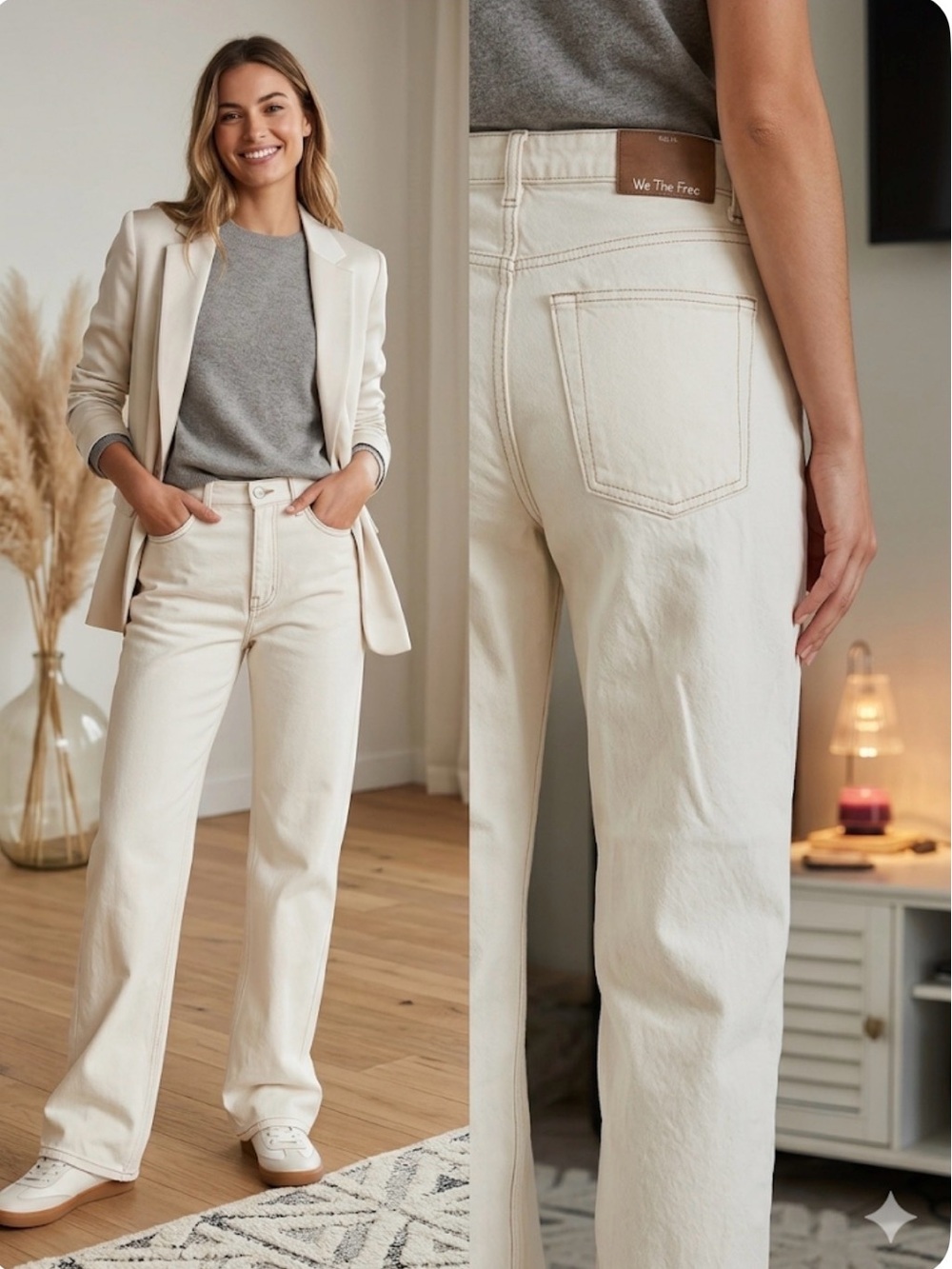 Free People We The Free Wide Leg Relaxed Jeans Cream White Size 28